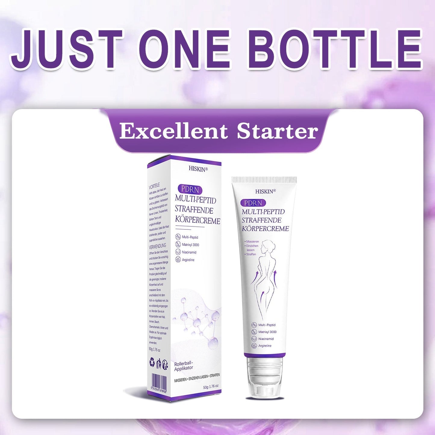 HISKIN® PDRN Multi-Peptide Massaging Body Roller Cream- Anti-aging, Hydrating, Skin Firming & Lifting, Skin Repair, Even Tone, Acne and Dark Spot Treatment, Wart and Mole Removal, and Psoriasis Relief.