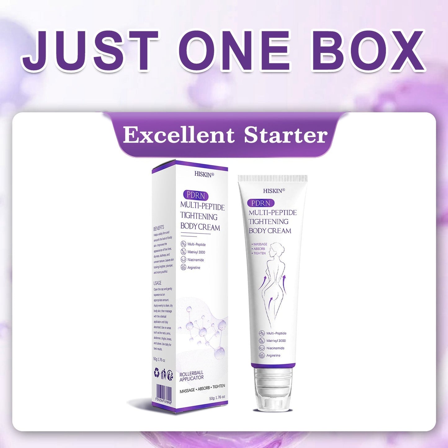 HISKIN® PDRN Multi-Peptide Massaging Body Roller Cream- Anti-aging, Hydrating, Skin Firming & Lifting, Skin Repair, Even Tone, Acne and Dark Spot Treatment, Wart and Mole Removal, and Psoriasis Relief.